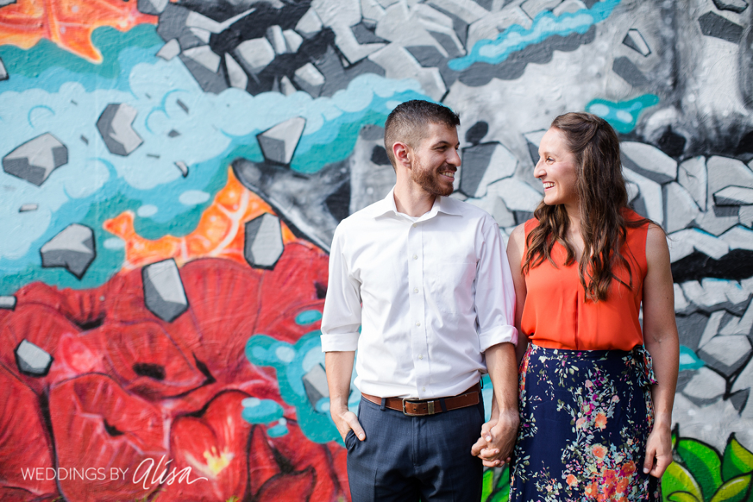 Colorful graffiti at engagement session